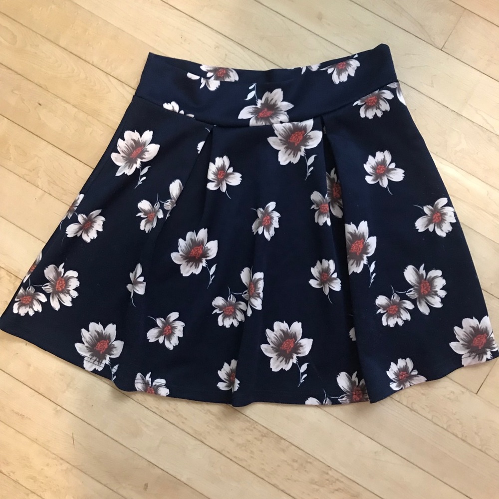 Small Navy Blue Skater Skirt with Floral Pattern